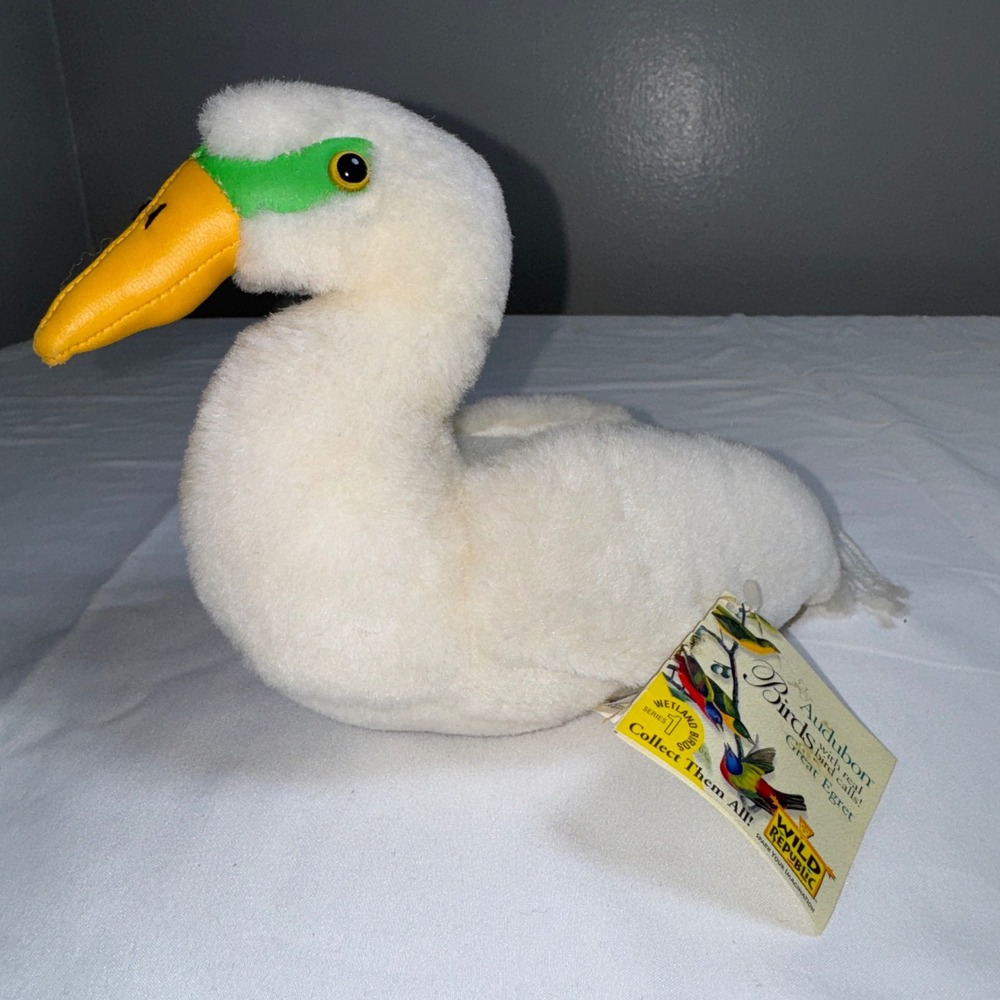 Wild Republic Audubon Birds Great Egret Plush Series 1 White Bird SOUND WORKS!‎